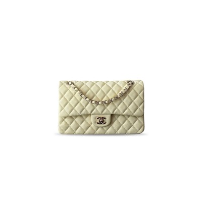 CHANEL MEDIUM PASTEL YELLOW CLASSIC DOUBLE FLAP A01112 (25.5*15.5*6.5cm)